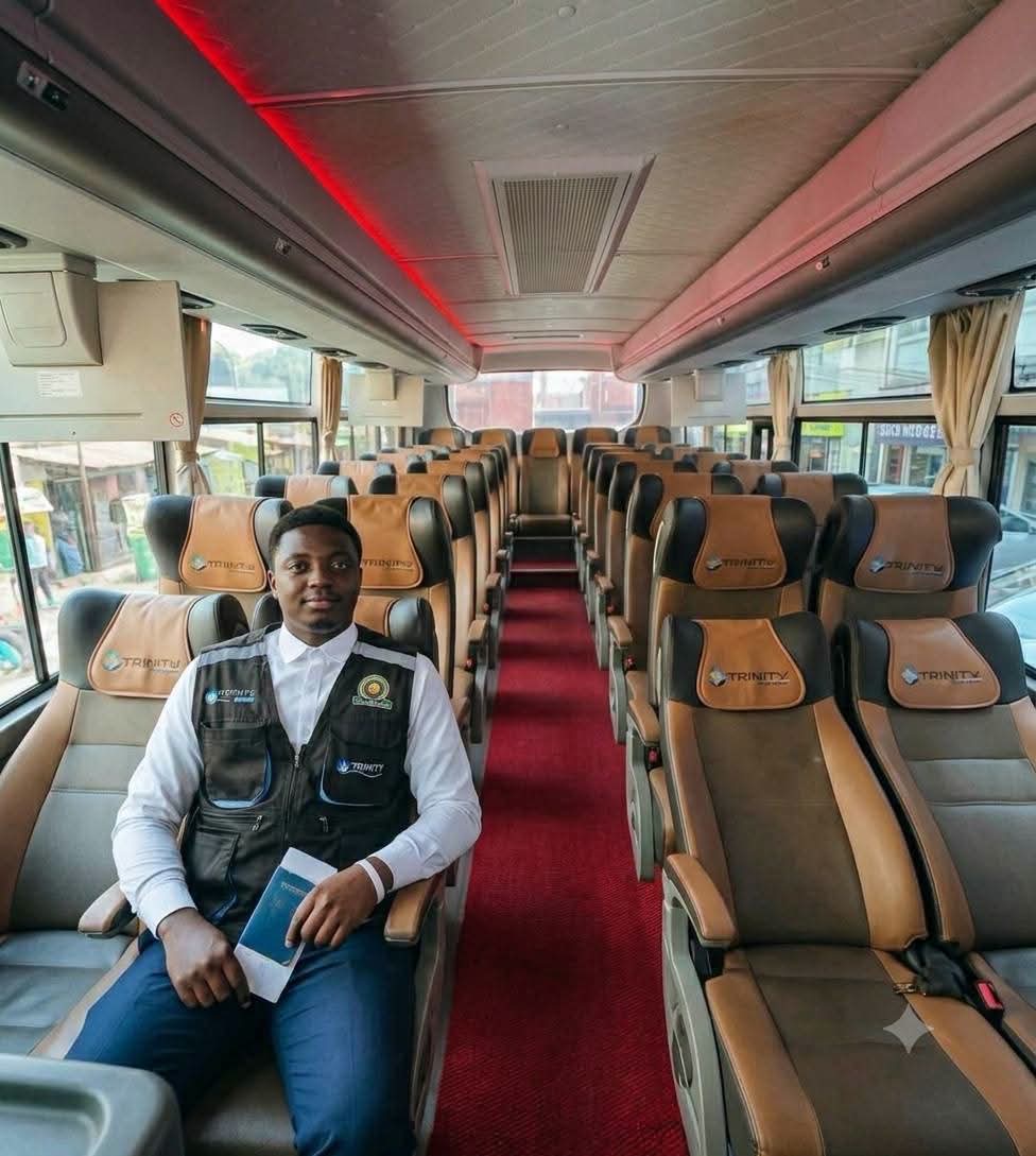 Luxury coach interior with reclining leather seats